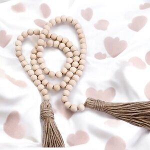 ⤵️🆕 1pc 58in Farmhouse Beads Wood Bead Garland With Tassels, Rustic Farmhouse